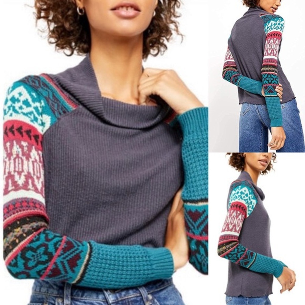 Free People Prism Sweater in Charcoal Combo